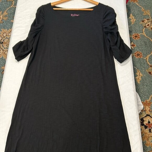 Lilly Pulitzer Black Midi Dress Size XL Ruched Sleeves Like New - Picture 6 of 6